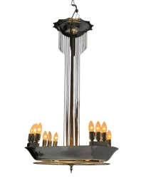 Art Deco Chandelier, Chrome & Glass, Dutch Design, 1930s